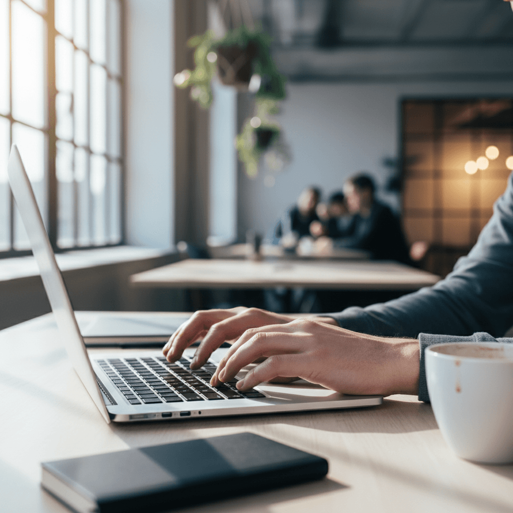 IT professional typing on laptop